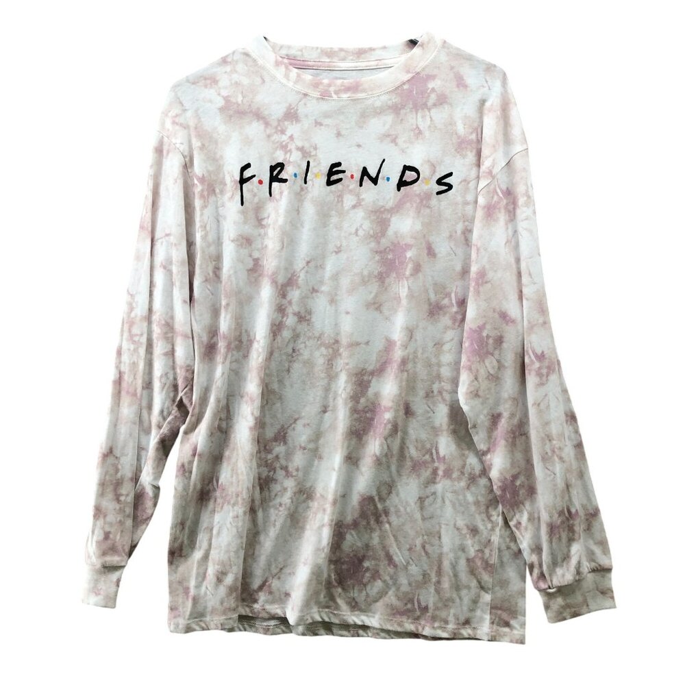 Friends TV Show Long‎ Sleeve T Shirt Mens XL Tie Dye Crewneck Mauve Pink White